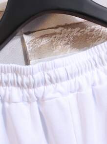 Manfinity Campus Court Aesthetic Post--Men Letter Graphic Drawstring Waist Shorts - White - View 5