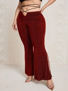 SHEIN Plus Lace Up Split Hem Pants