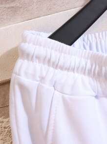 Manfinity Campus Court Aesthetic Post--Men Letter Graphic Drawstring Waist Shorts - White - View 6