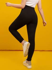 Leggings con estampado de rosa - Negro - Ver 2