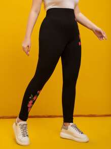 Leggings con estampado de rosa - Negro - Ver 3