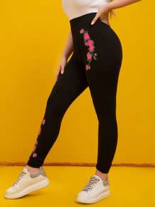 Leggings con estampado de rosa - Negro - Ver 4