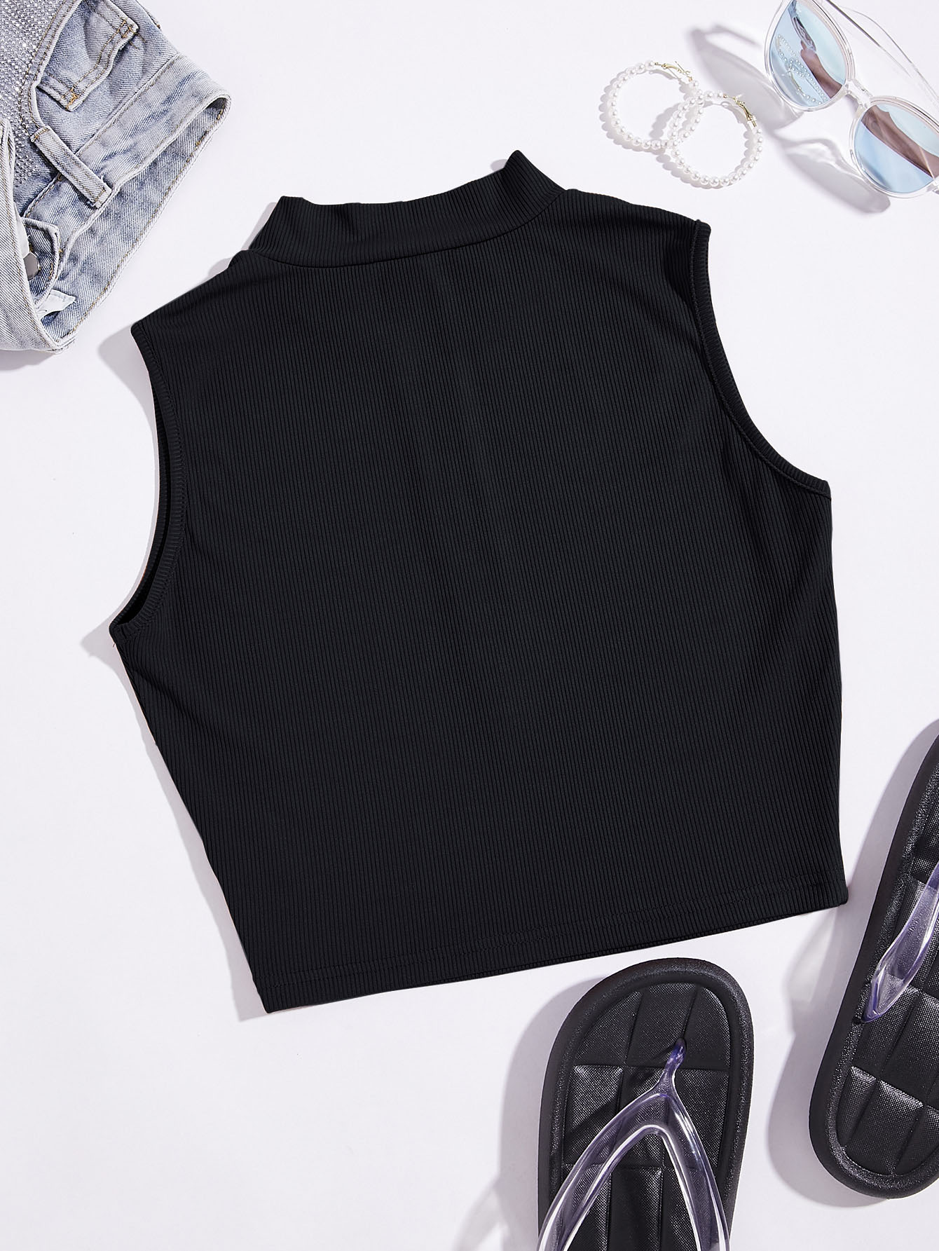 Zip Half Mock Neck Crop Tank Top SHEIN USA