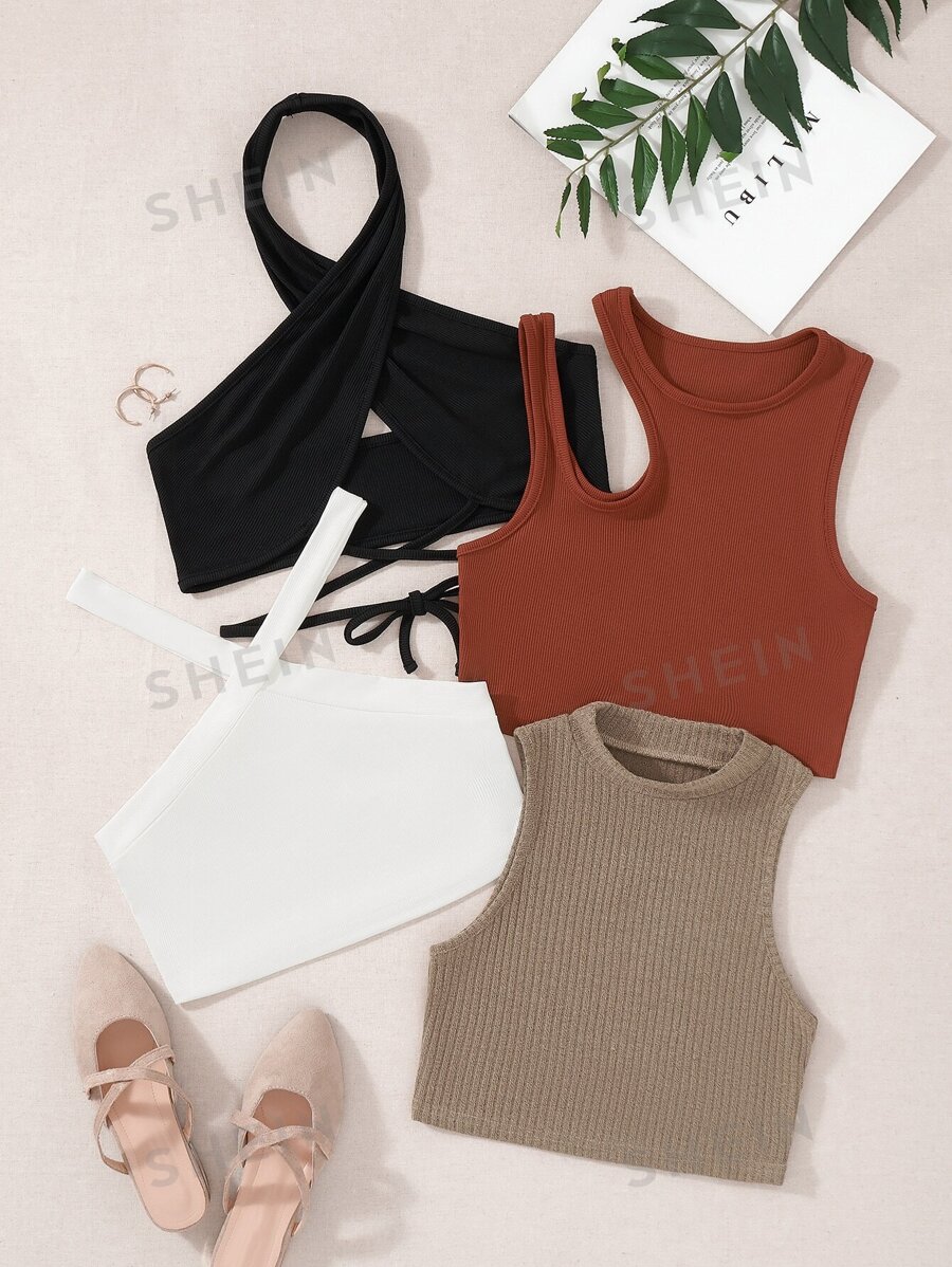 SHEIN Unity 4 piezas Top tejido de canalé - Multicolor - Ver 1