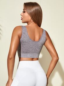 Sujetador deportivo soporte alto tejido de canalé - Gris - Ver 2
