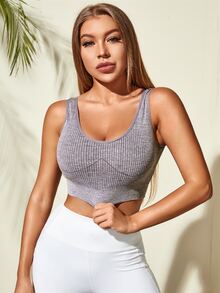 Sujetador deportivo soporte alto tejido de canalé - Gris - Ver 3