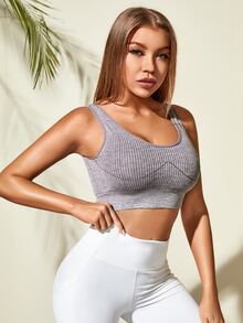 Sujetador deportivo soporte alto tejido de canalé - Gris - Ver 4