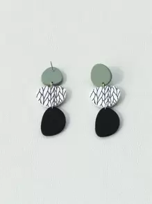 Leaf Print Drop Earrings - Multicolor - View 2