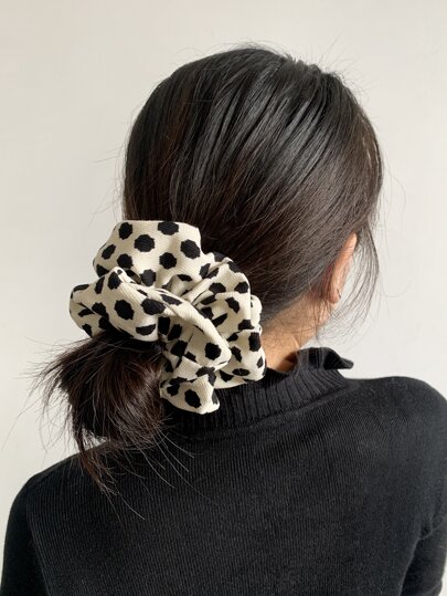 1pc Polka Dot Oversized Scrunchie, Thick Corduroy Textured, Versatile Hair Accessory, Suitable For Thick Hair, Autumn/Winter Colors: Beige, White, Black ,Gifts ,Hair Ties Ponytail Head Accessories