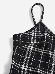 SHEIN EZwear Solid Top & Plaid Print Cami Dress - Black - View 5