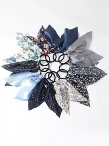 10入組布質花卉與純色髮帶，帶有尾巴，適合日常休閒穿著 - 彩色 - 查看 1