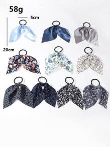 10入組布質花卉與純色髮帶，帶有尾巴，適合日常休閒穿著 - 彩色 - 查看 3