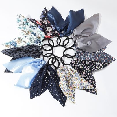 10pcs Floral Print Scarf Hair Tie