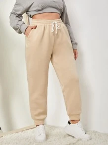 CovetEZ Pantalones deportivos con bolsillos oblicuos de cintura con cordón - Albaricoque - Ver 1