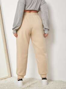 CovetEZ Pantalones deportivos con bolsillos oblicuos de cintura con cordón - Albaricoque - Ver 2