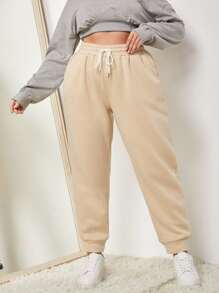 CovetEZ Pantalones deportivos con bolsillos oblicuos de cintura con cordón - Albaricoque - Ver 3