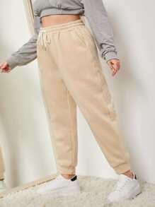 CovetEZ Pantalones deportivos con bolsillos oblicuos de cintura con cordón - Albaricoque - Ver 4