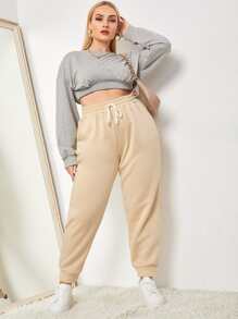 CovetEZ Pantalones deportivos con bolsillos oblicuos de cintura con cordón - Albaricoque - Ver 5