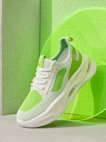 CUCCOO BASICS Colorblock Lace Up Front Hollow Out Chunky Sneakers - Lime Green - View 10