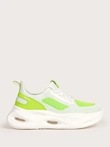 CUCCOO BASICS Colorblock Lace Up Front Hollow Out Chunky Sneakers - Lime Green - View 6