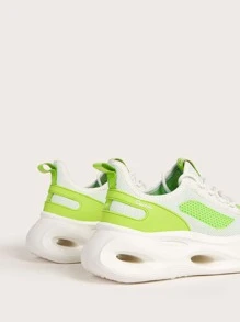 CUCCOO BASICS Colorblock Lace Up Front Hollow Out Chunky Sneakers - Lime Green - View 8
