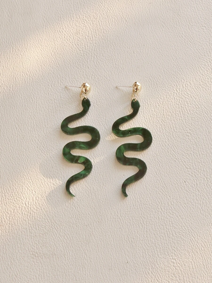 蛇耳墜 - 墨綠色 - 查看 1