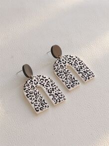 豹紋印花幾何耳墜 - 黑與白 - 查看 3