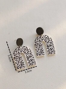 豹紋印花幾何耳墜 - 黑與白 - 查看 4