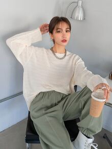 DAZY Áo len nữ màu trơn Giải trí - Màu be - Xem 4