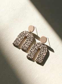 Leopard Print Geometric Drop Earrings - Multicolor - View 1