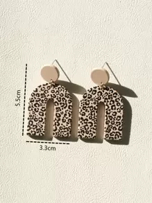 Leopard Print Geometric Drop Earrings - Multicolor - View 3