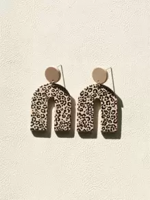 Leopard Print Geometric Drop Earrings - Multicolor - View 4
