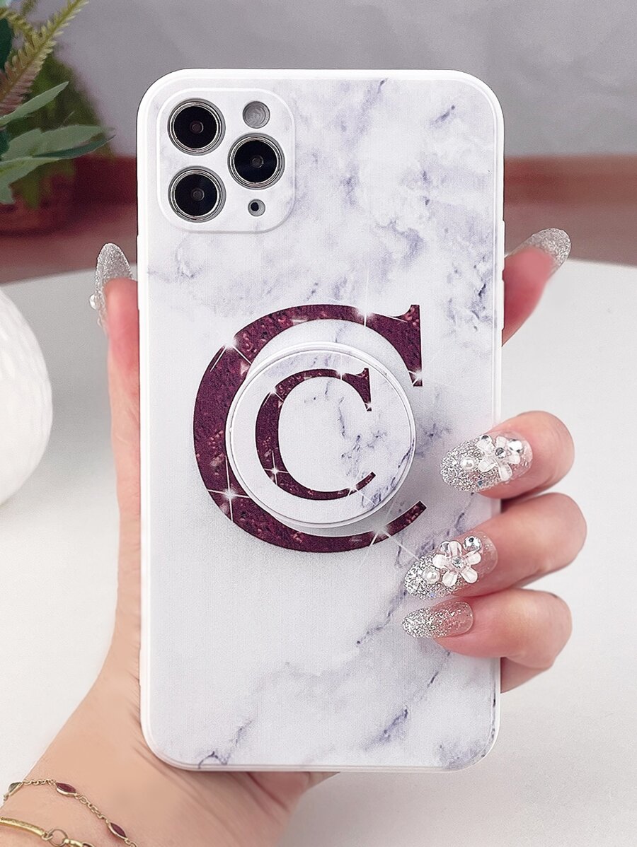 Funda para móvil con estampado de letra con agarre de teléfono sobresaliente - Multicolor - Ver 1