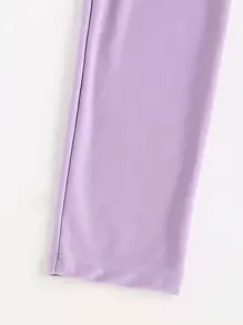 Tween Girl Plant Print Zipper Front One Piece Swimsuit - Purple - View 3