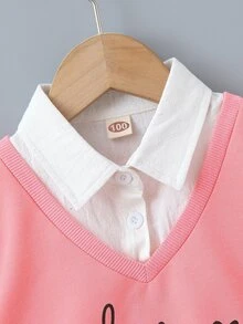 Niñas Pullover con estampado de letra y corazón 2 en 1 - Rosa - Ver 5