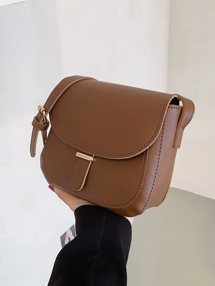 Pu Simple Design Mini Fashion Saddle Shoulder Bag With Adjustable Shoulder Strap And Flap Closure, Multi-purpose Crossbody Bag