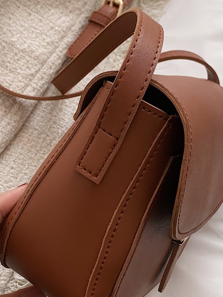 Pu Simple Design Mini Fashion Saddle Shoulder Bag With Adjustable Shoulder Strap And Flap Closure, Multi-purpose Crossbody Bag