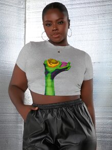 Slaydiva Áo thun Plus size Con số Giải trí - Màu Xám nhạt - Xem 1