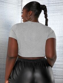 Slaydiva Áo thun Plus size Con số Giải trí - Màu Xám nhạt - Xem 2