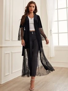 Đầm Thắt lưng Tương phản Mesh màu trơn Thanh lịch - màu đen - Xem 4