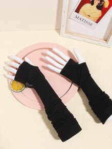 1pc Letter Graphic Long Fingerless Gloves,School - Black - View 4