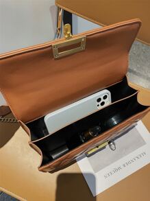 1pc Solid Color PU Leather Women's Fashionable Mini Diamond-Quilted Shoulder Bag With Metal Snap Closure And Adjustable Metal Chain Strap, Suitable For Daily And Outdoor Use - Brown - View 4