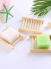 1pc Wooden Soap Dish, Boho Wood Soap Dish Holder For Bathroom - Beige - View 1