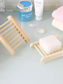 1pc Wooden Soap Dish, Boho Wood Soap Dish Holder For Bathroom - Beige - View 3