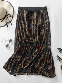 Mulvari Plus Floral Print Contrast Tape Pleated Skirt - Multicolor - View 1