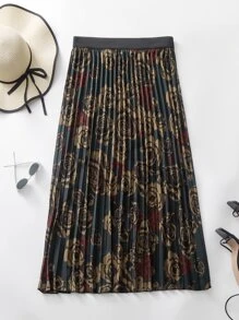 Mulvari Plus Floral Print Contrast Tape Pleated Skirt - Multicolor - View 2