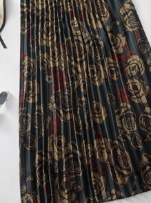 Mulvari Plus Floral Print Contrast Tape Pleated Skirt - Multicolor - View 4