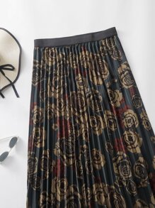 Mulvari Plus Floral Print Contrast Tape Pleated Skirt - Multicolor - View 5