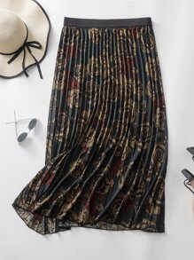 Mulvari Plus Floral Print Contrast Tape Pleated Skirt - Multicolor - View 7