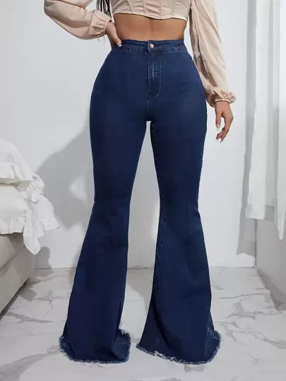 SHEIN SXY Jeans de pierna amplia de talle alto bajo crudo